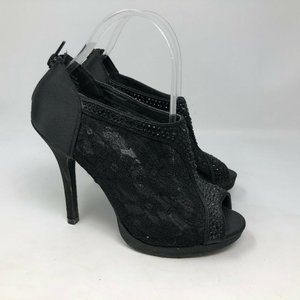 daytrip yeal black mesh heeled bootie peep toe 7